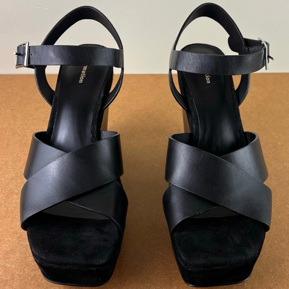 REFORMATION BLACK LEATHER PLATFORM SANDALS - Picture 9 of 13